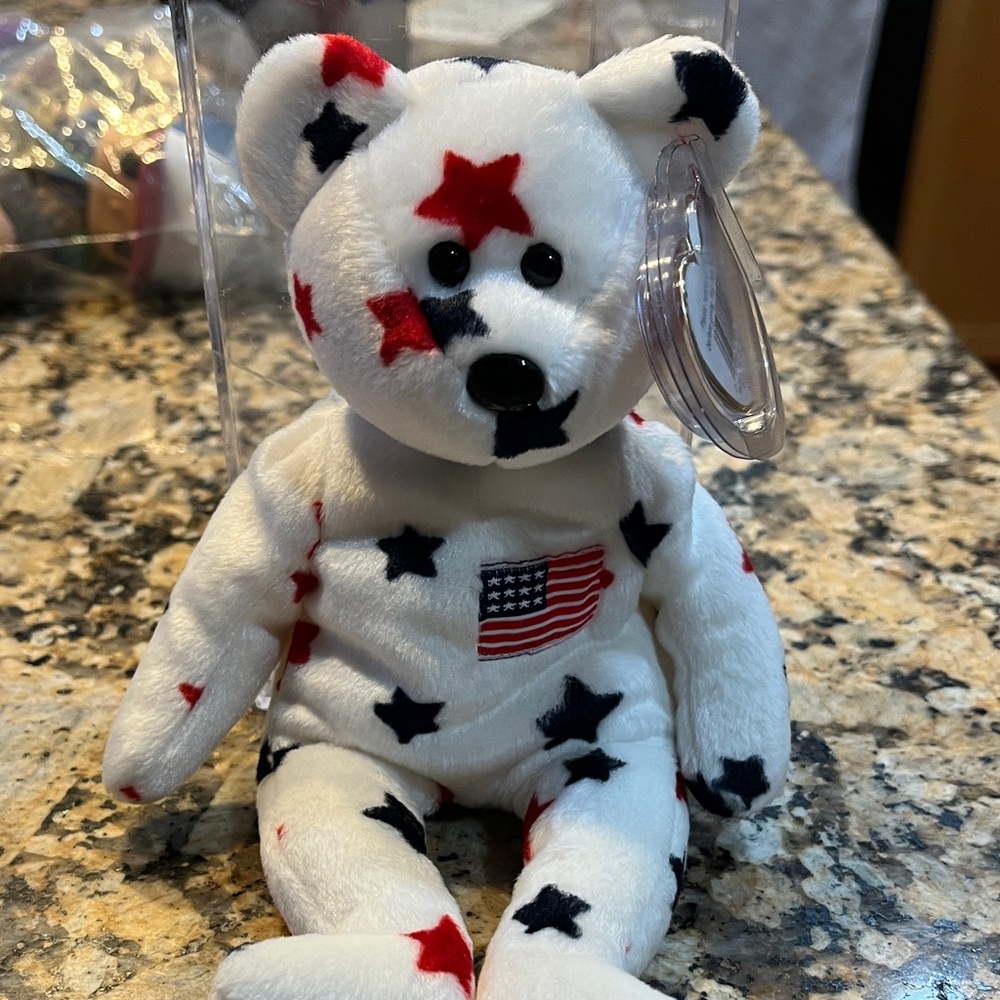 Ty White and Red Star Stuffed Bear